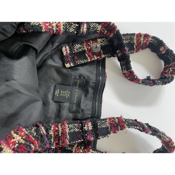 House of Harlow 1960 Boucle Dress Size Xs Black Red Gold Convertible Strap Mini - Picture 6 of 11
